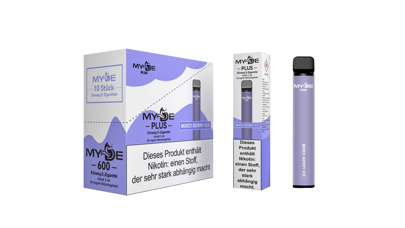 Einweg E-Zigaretten 10 x MYDE Plus 600 Mixed Berry Ice