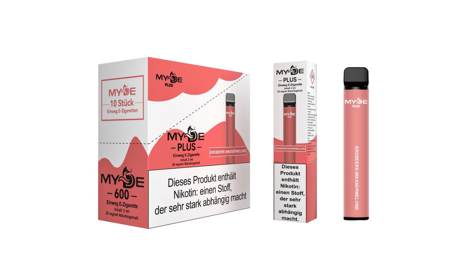 Einweg E-Zigaretten 10 x MYDE Plus 600 Erdbeere-Wassermelone