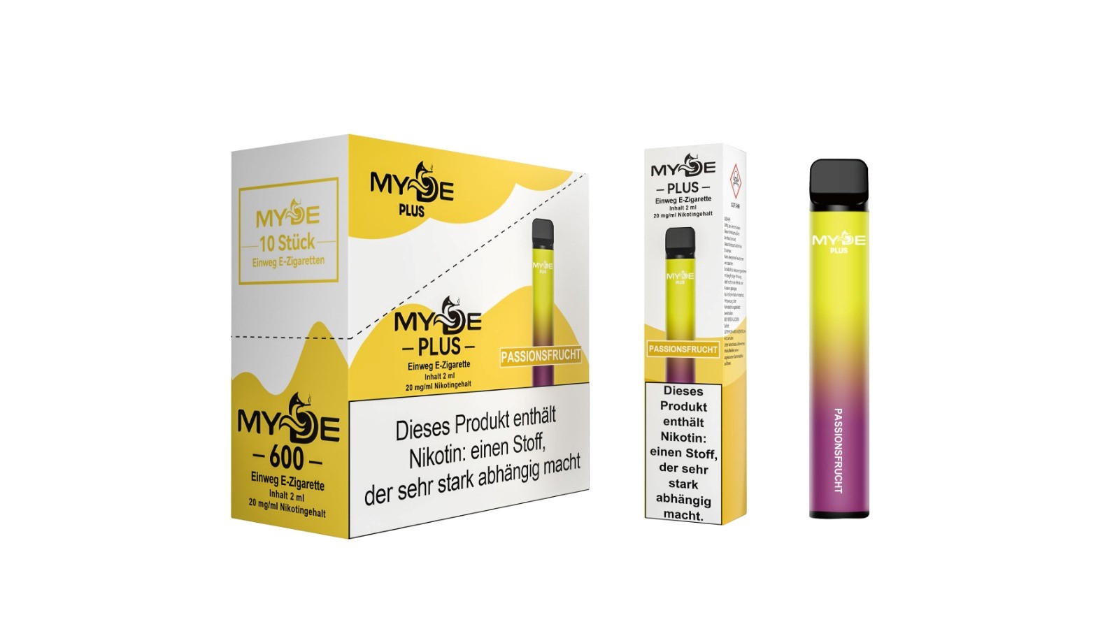 Einweg E-Zigaretten 10 x MYDE Plus 600 Passionsfrucht