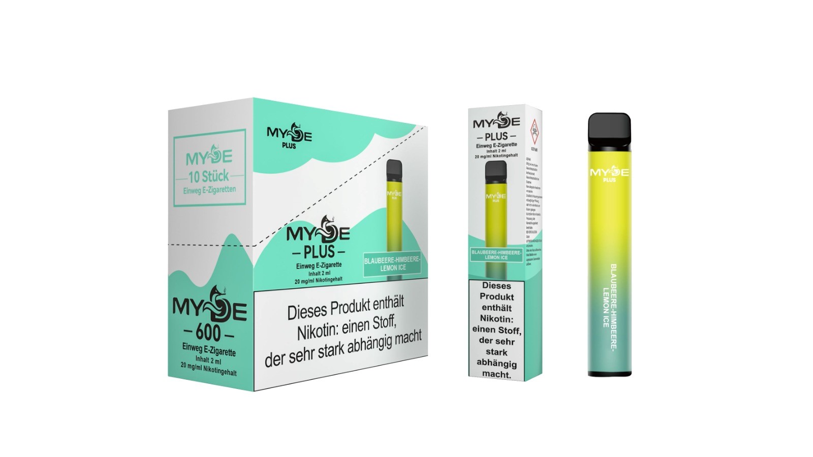 Einweg E-Zigaretten 10 x MYDE Plus 600 Blaubeere-Himbeere-Lemon