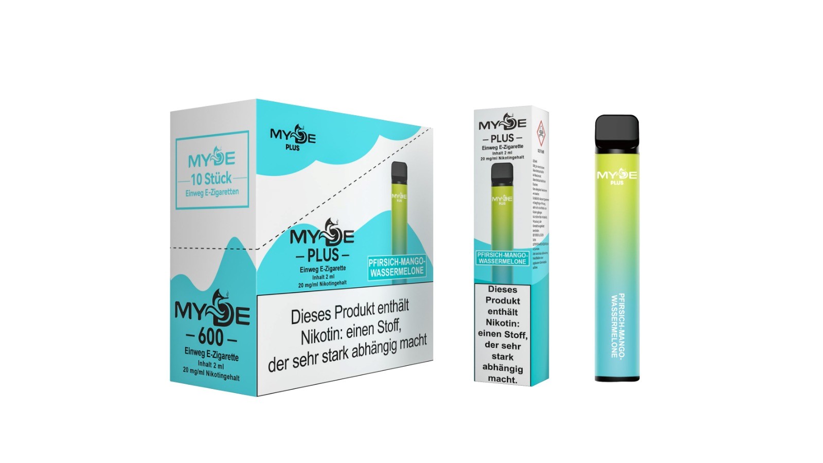 Einweg E-Zigaretten 10 x MYDE Plus 600 Pfirsich-Mango-Melone