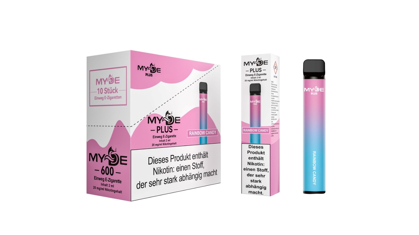 Einweg E-Zigaretten 10 x MYDE Plus 600 Rainbow Candy