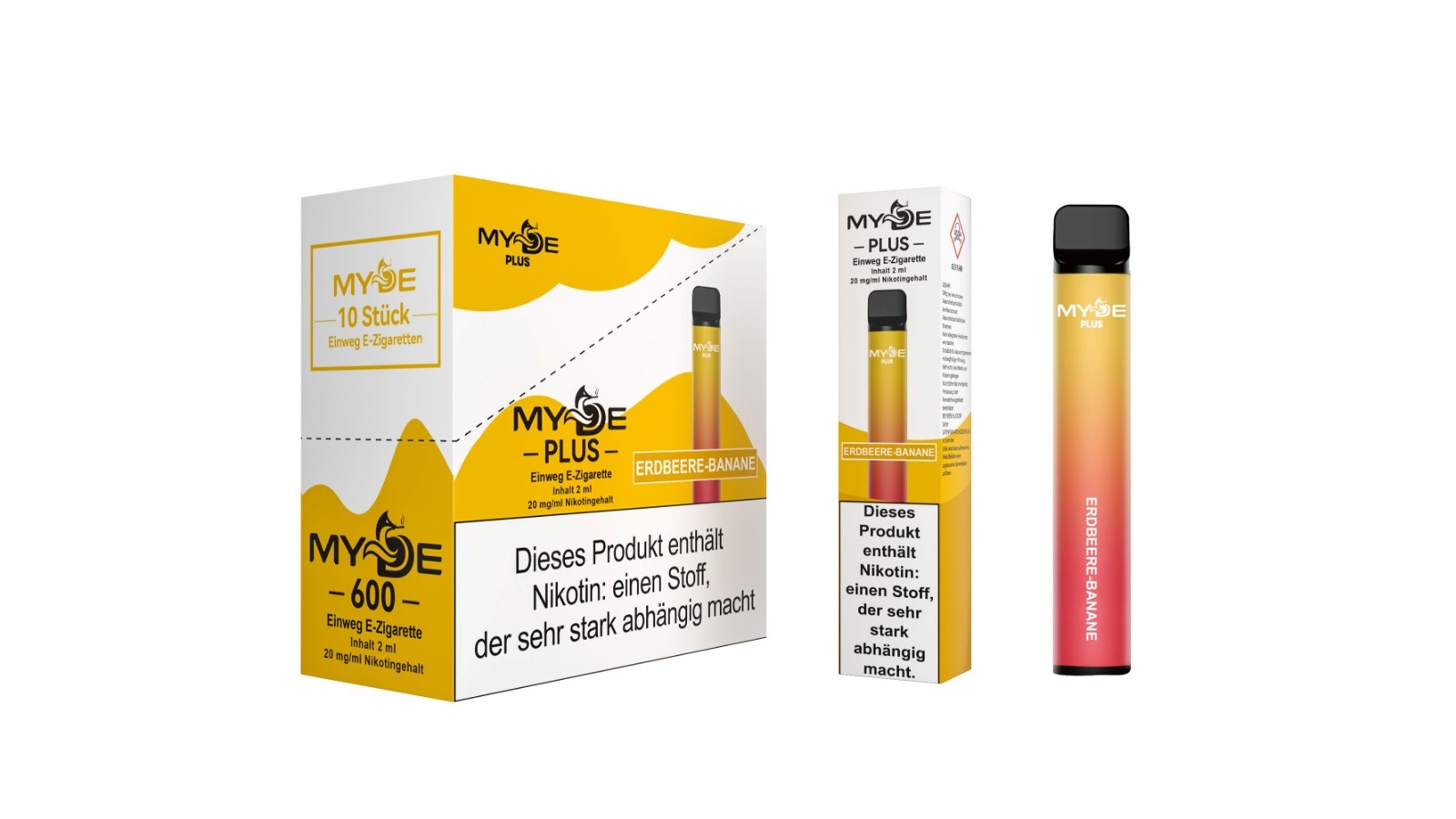 Einweg E-Zigaretten 10 x MYDE Plus 600 Erdbeere-Banane