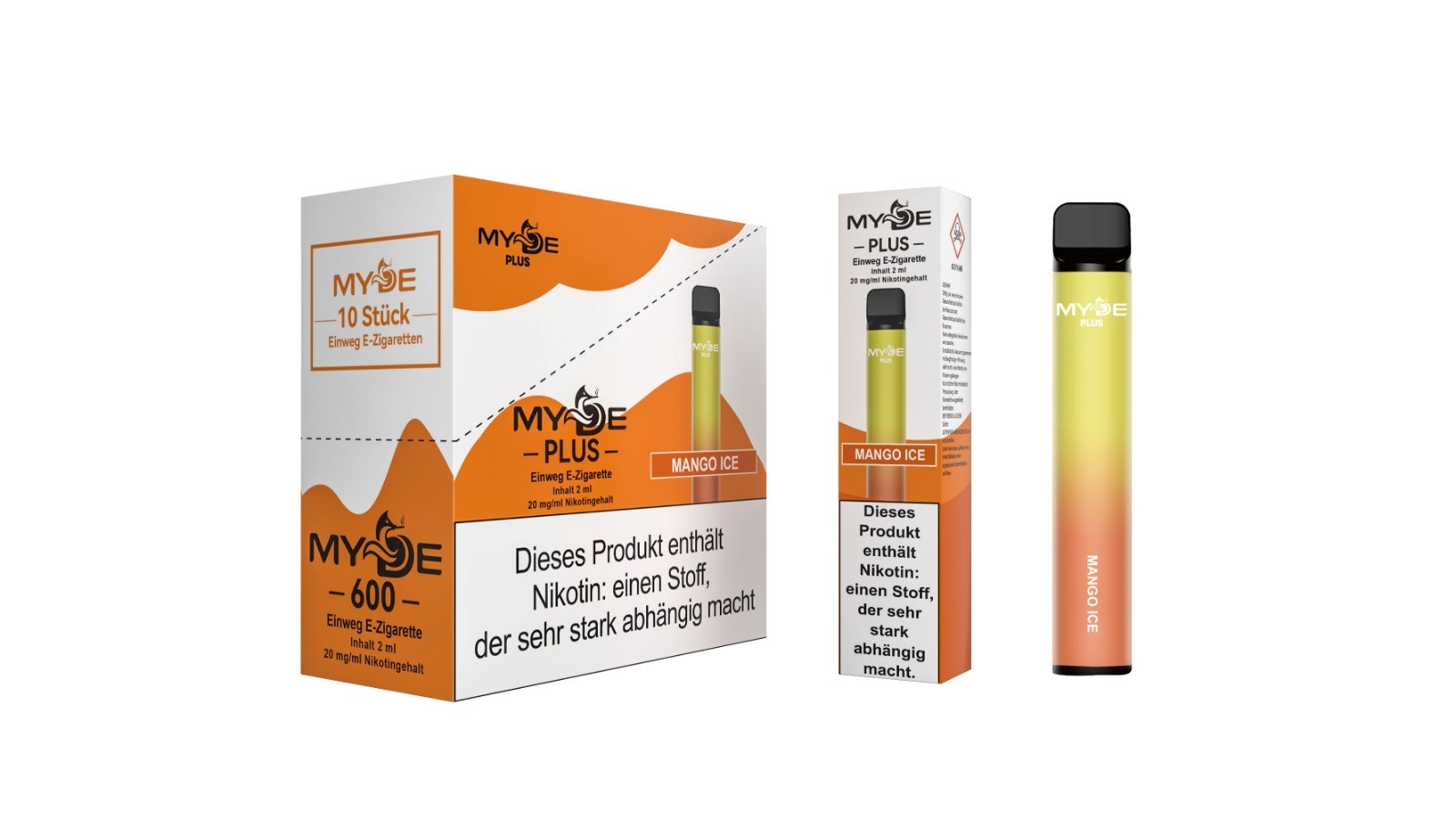 Einweg E-Zigaretten 10 x MYDE Plus 600 Mango Ice
