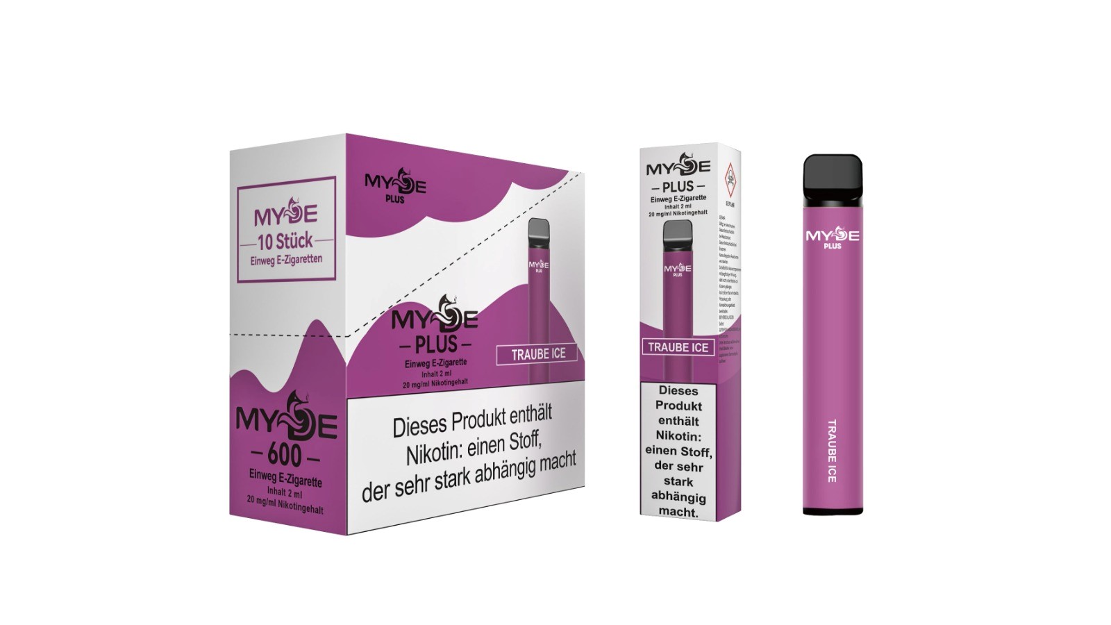 Einweg E-Zigaretten 10 x MYDE Plus 600 Traube Ice